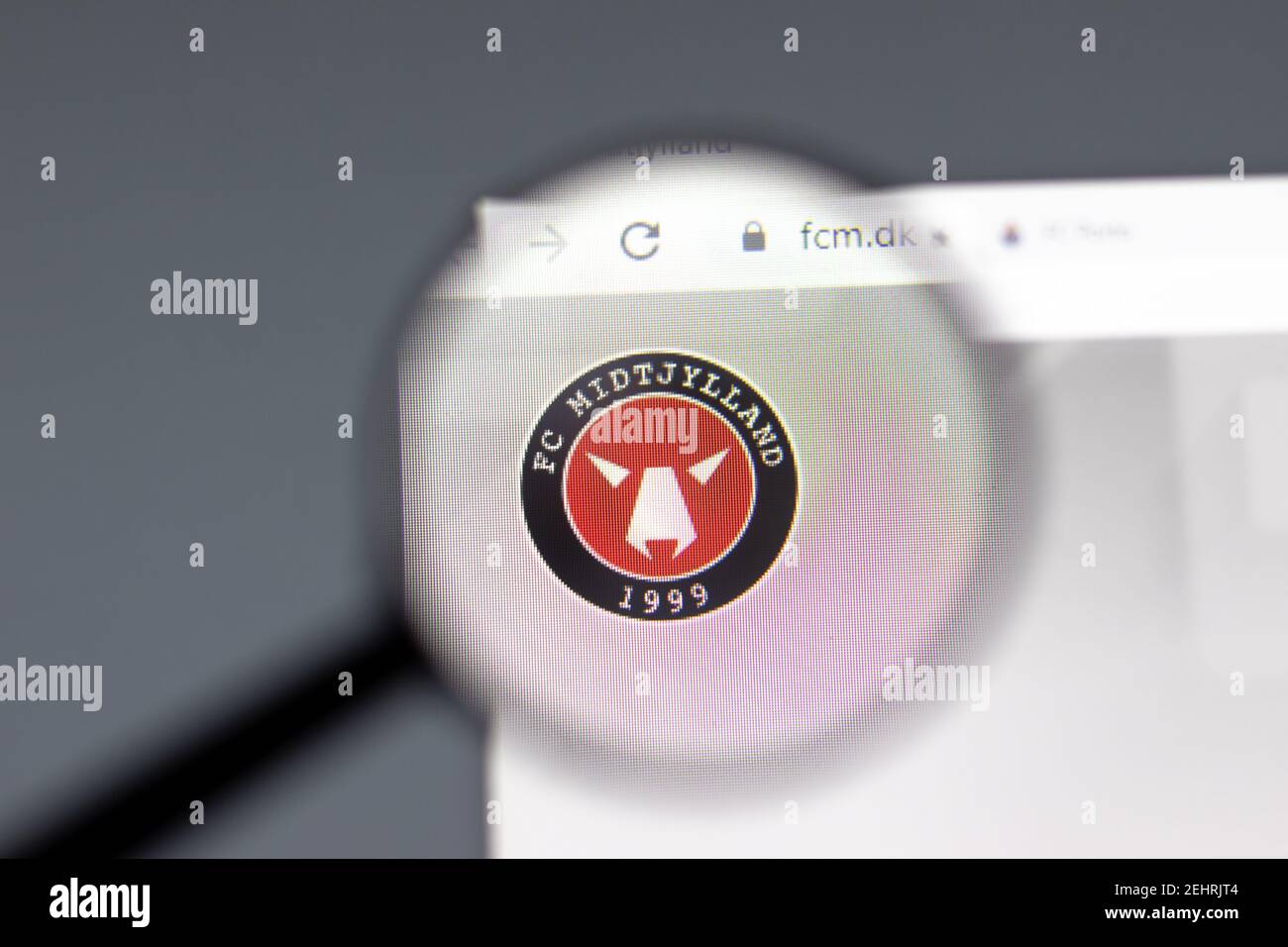 New York, USA - 15 February 2021: FC Midtjylland website in browser with company logo, Illustrative Editorial Stock Photo