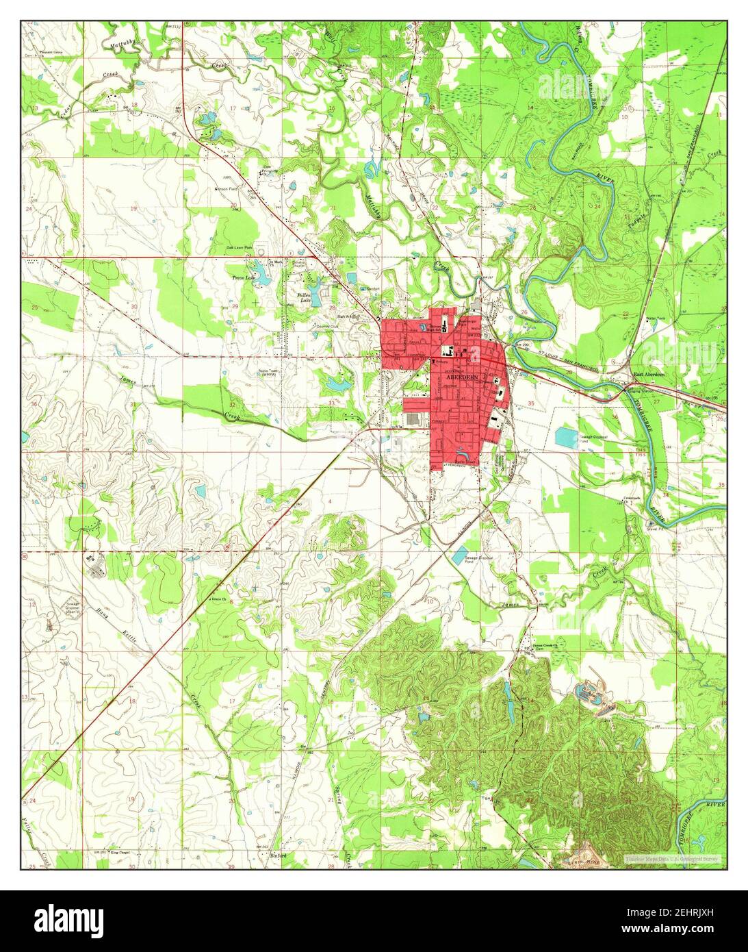 Aberdeen, Mississippi, map 1966, 124000, United States of America by