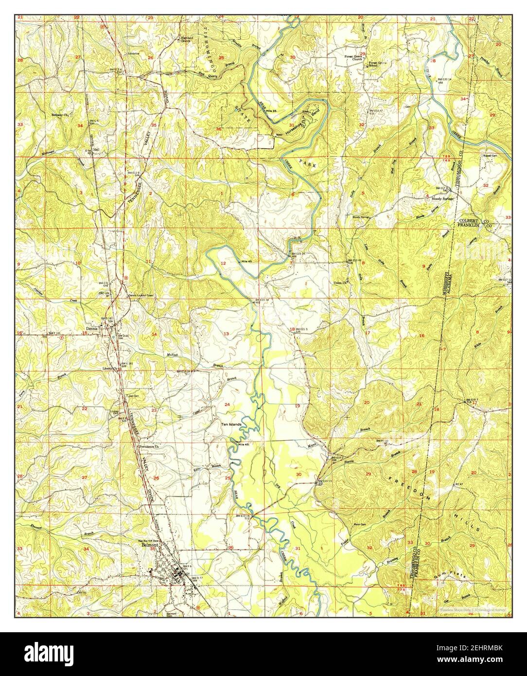 Belmont, Mississippi, map 1951, 1:24000, United States of America by ...