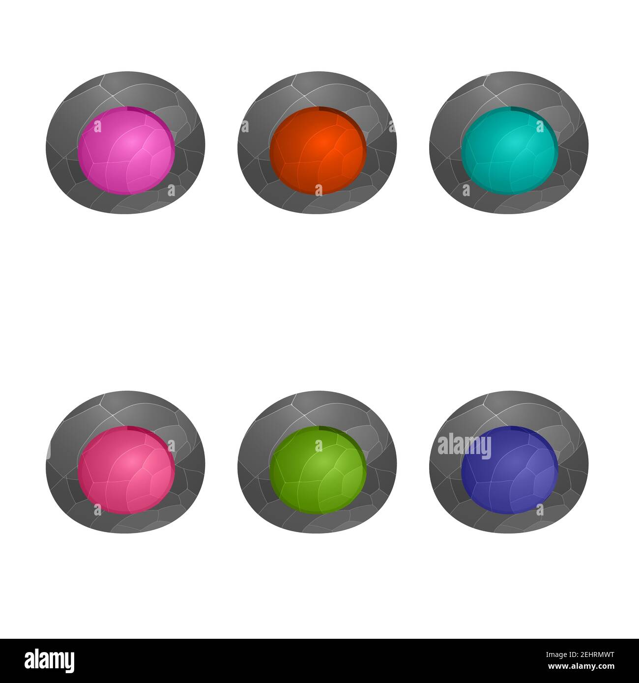 Gaming elements isolated on white background. Design for computer game. Symbols and icons. Collection of round buttons play for games and app Stock Vector