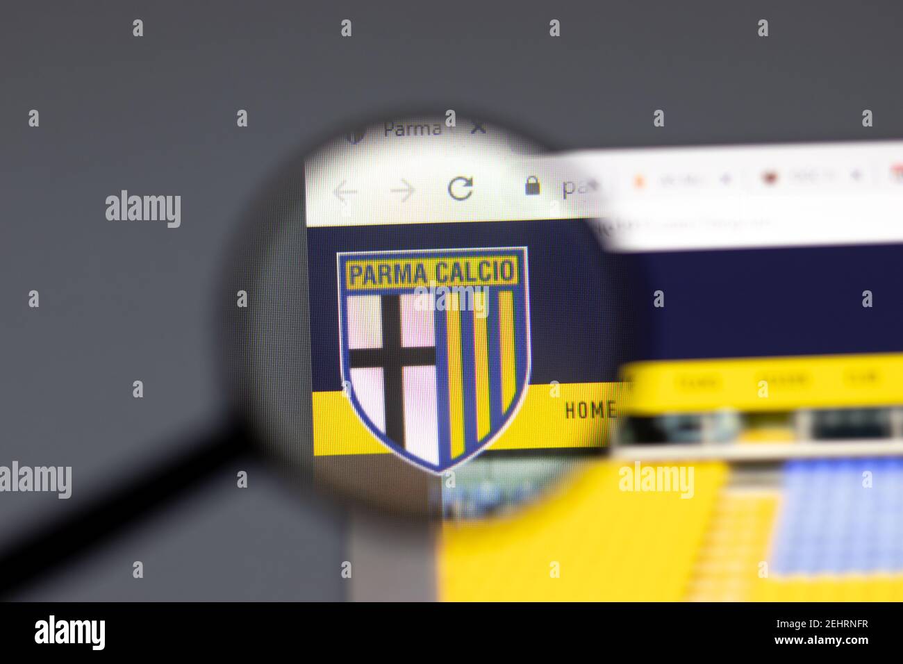 New York, USA - 15 February 2021: Parma Calcio website in browser with company logo, Illustrative Editorial Stock Photo