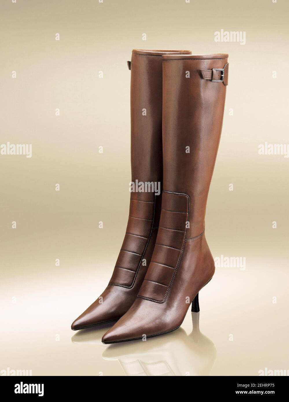 Elegant women's boots with heels. Studio shot. Stock Photo