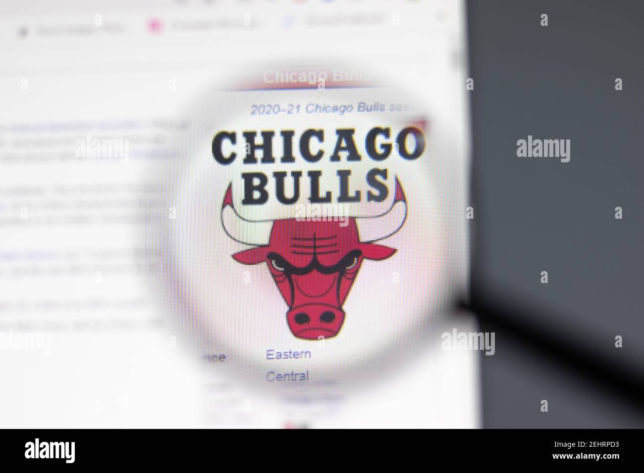 New York, USA - 15 February 2021: Chicago Bulls website in browser with company logo, Illustrative Editorial Stock Photo