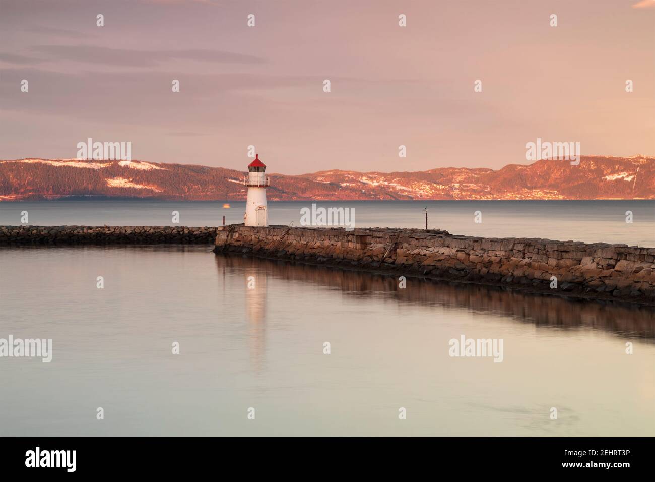Lighthouse in the Trondheim fjord in Norway. Stock Photo