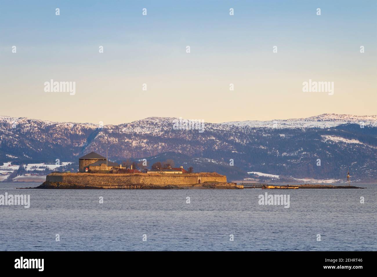 The island of Munkholmen, that sits in the fjord waters outside Trondheim, Norway. Stock Photo