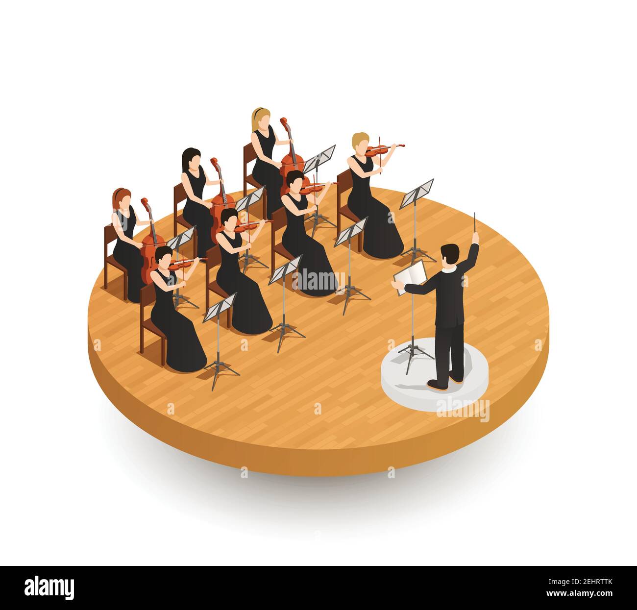 Orchestra isometric composition with conductor and female musicians
