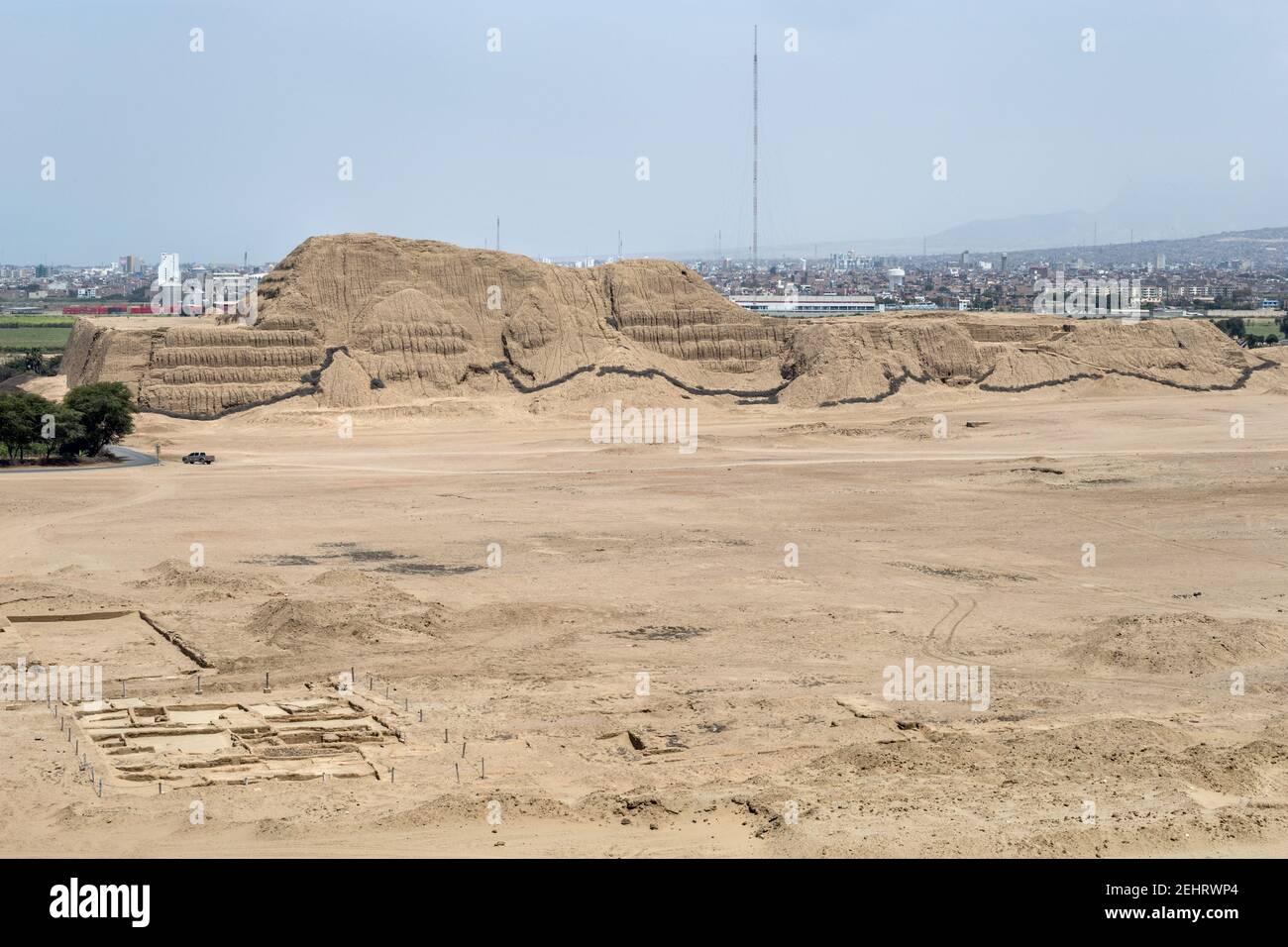 Temple of the Sun, Huaca del Sol from Temple of the Moon Huaca del Luna