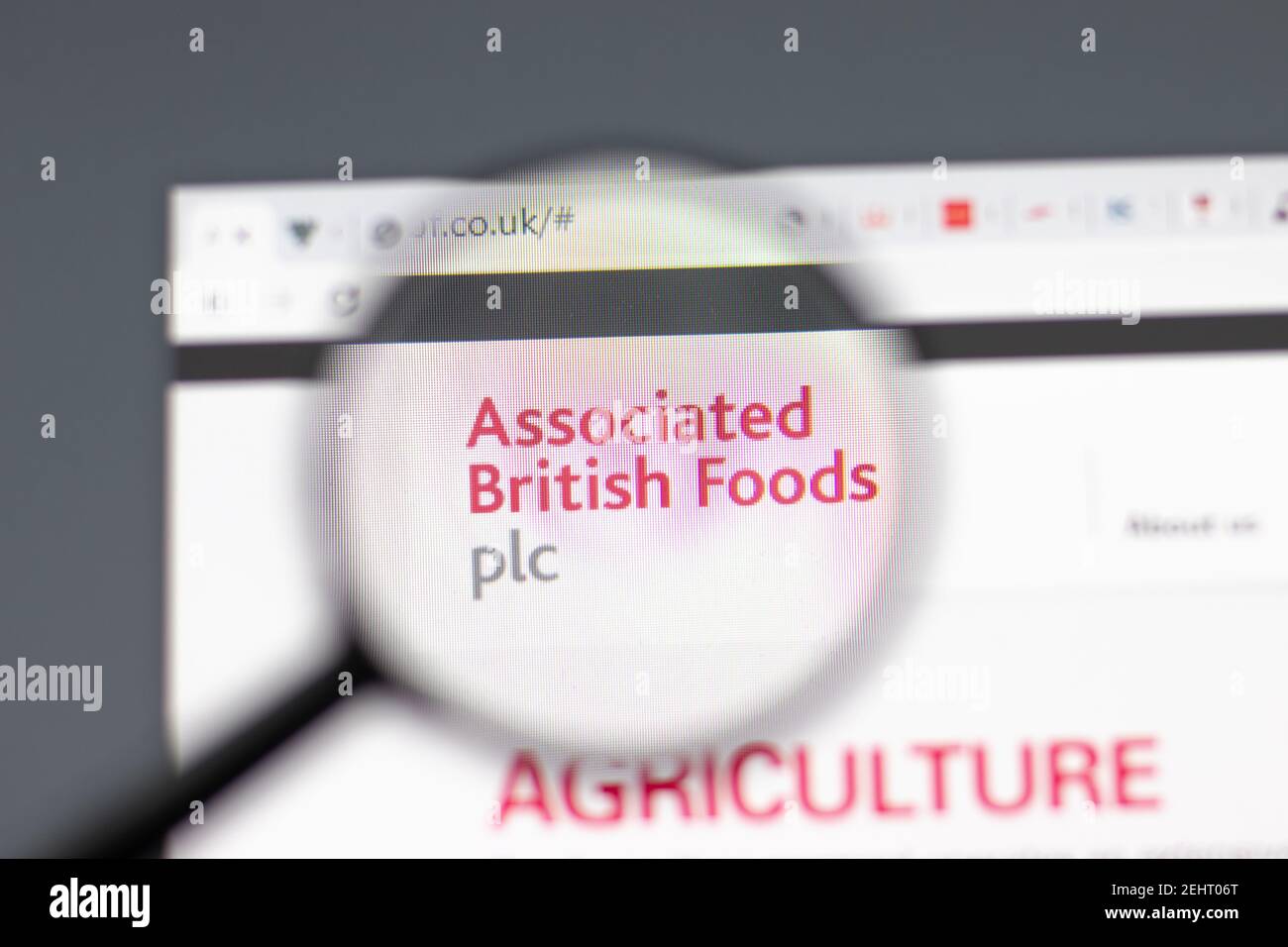 New York, USA - 15 February 2021: Associated British Foods website in browser with company logo, Illustrative Editorial Stock Photo