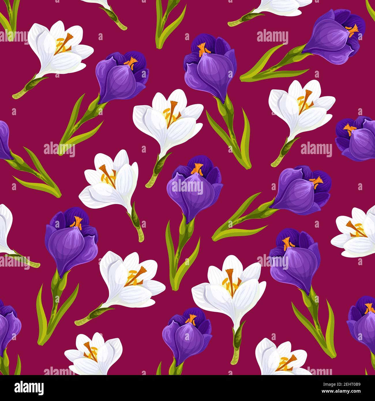 Spring flower seamless pattern background with crocus blossom. Vector ...
