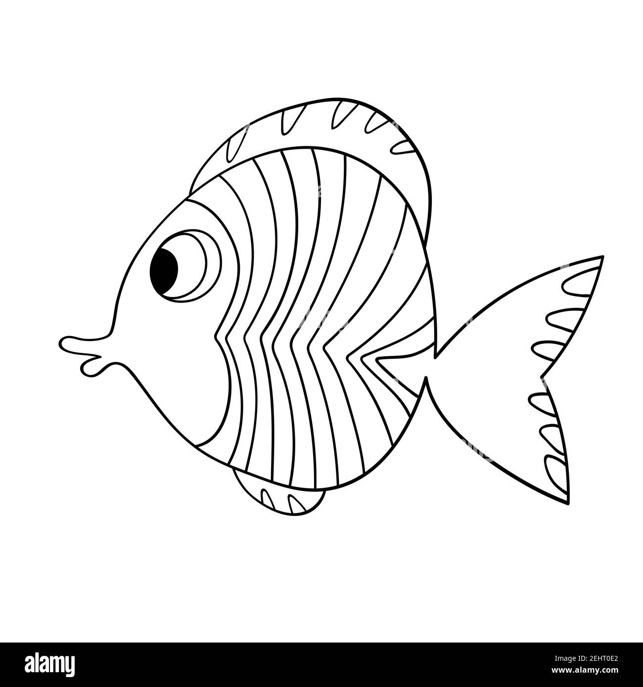 Cartoon cute fish. Hand drawing outline colouring pictures. Isolated items. Suitable for children's coloring and prints. Adorable character for card Stock Vector