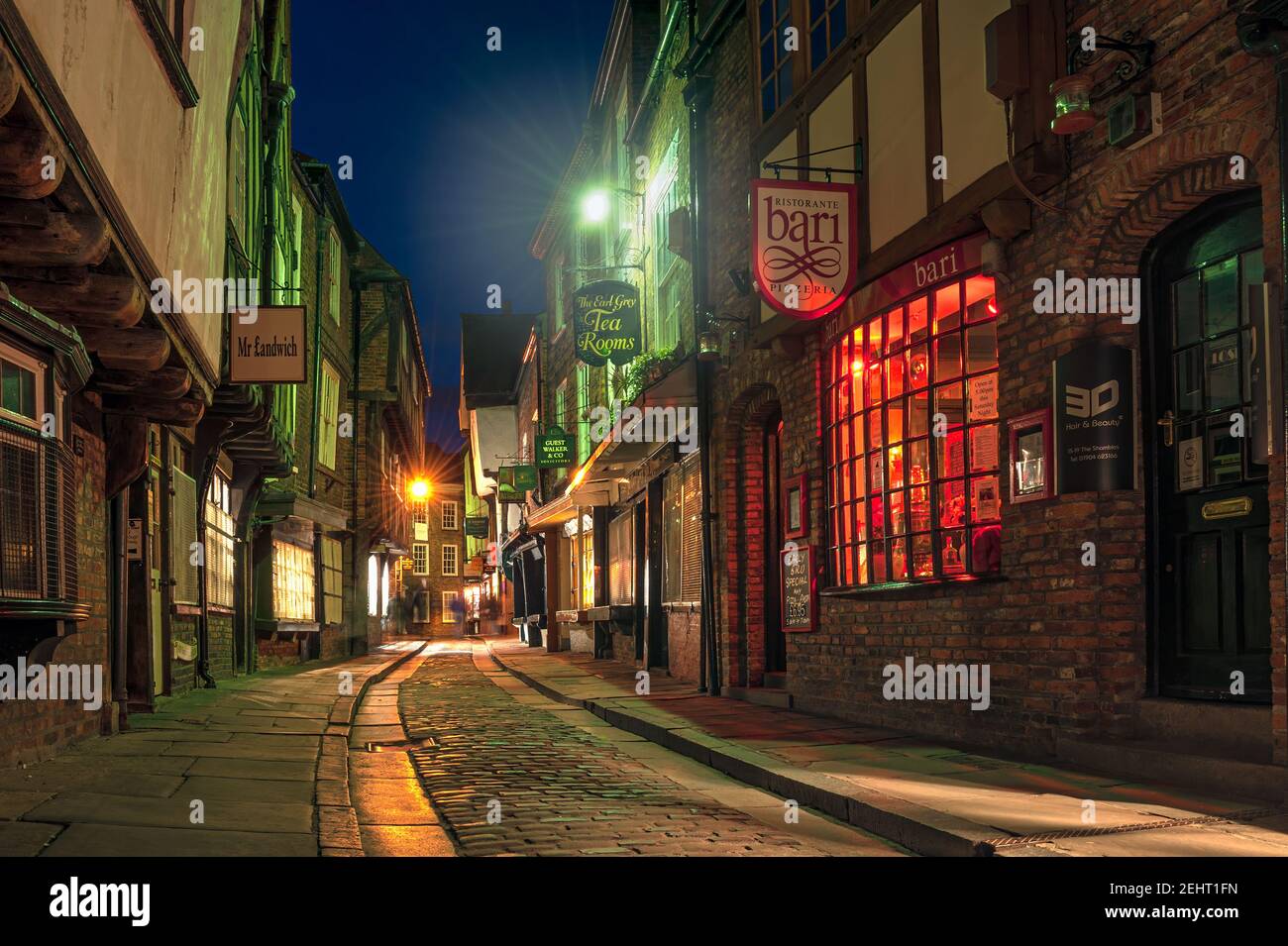 YORK, YORKSHIRE, UK - MARCH 13, 2010:  The famouse street of The Shambles at night Stock Photo