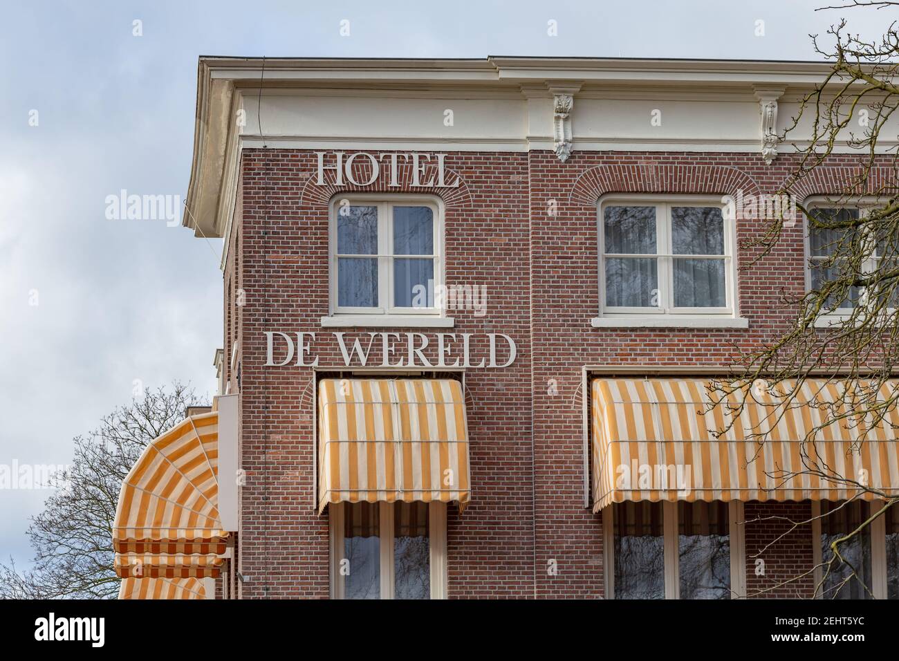 Wageningen, The Netherlands - January 21, 2021: Hotel De Wereld in Wageningen, Gelderland in The Netherlands. Famous site capitulation of German troops in the Netherlands 1945 ending World War II Stock Photo