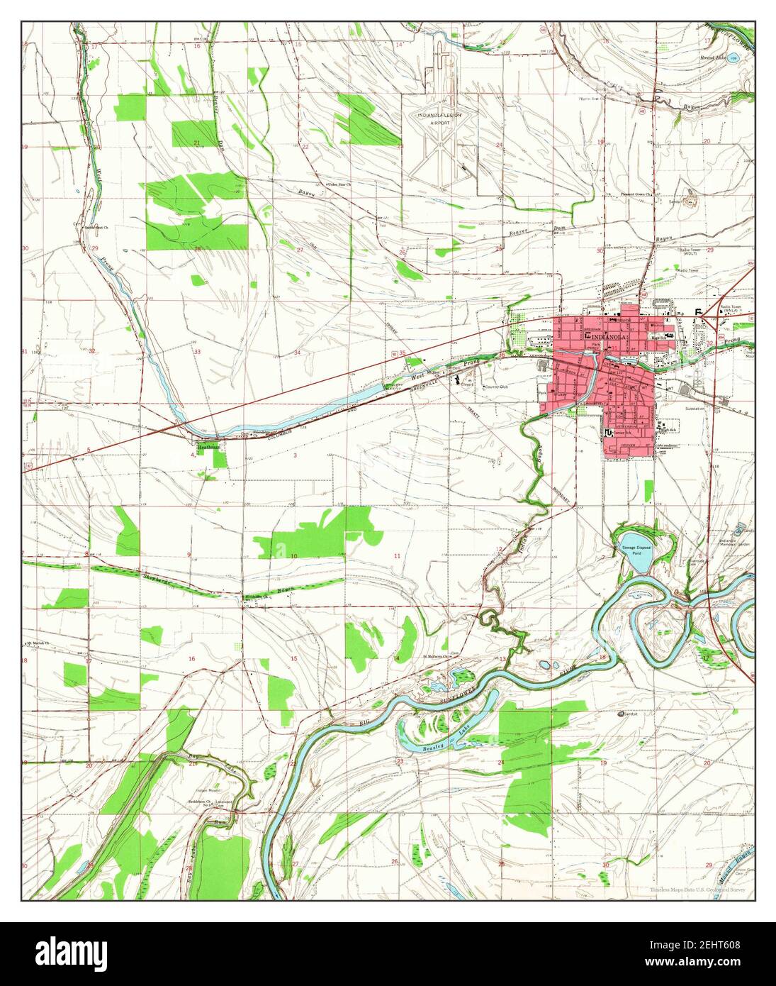Indianola, Mississippi, map 1965, 1:24000, United States of America by Timeless Maps, data U.S. Geological Survey Stock Photo