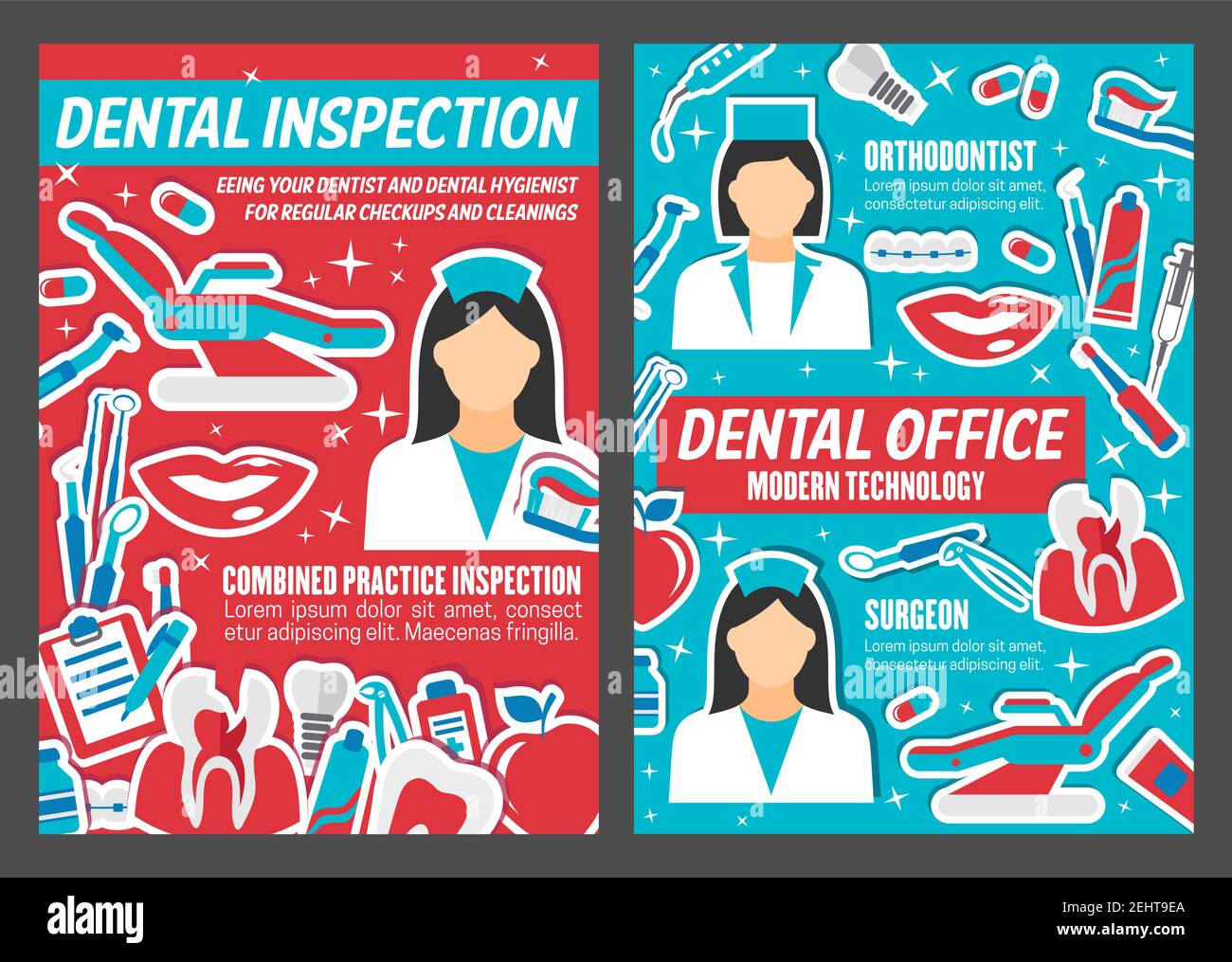 Dental clinic poster for dentistry medical center. Vector design of