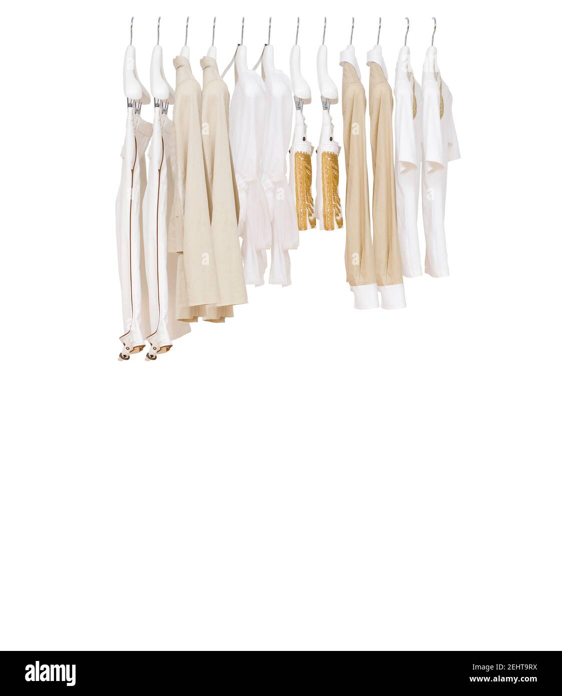 Haarvaten Goed doen Middellandse Zee Sets of elegant and trendy women's clothes hanging in a shop for sale Stock  Photo - Alamy