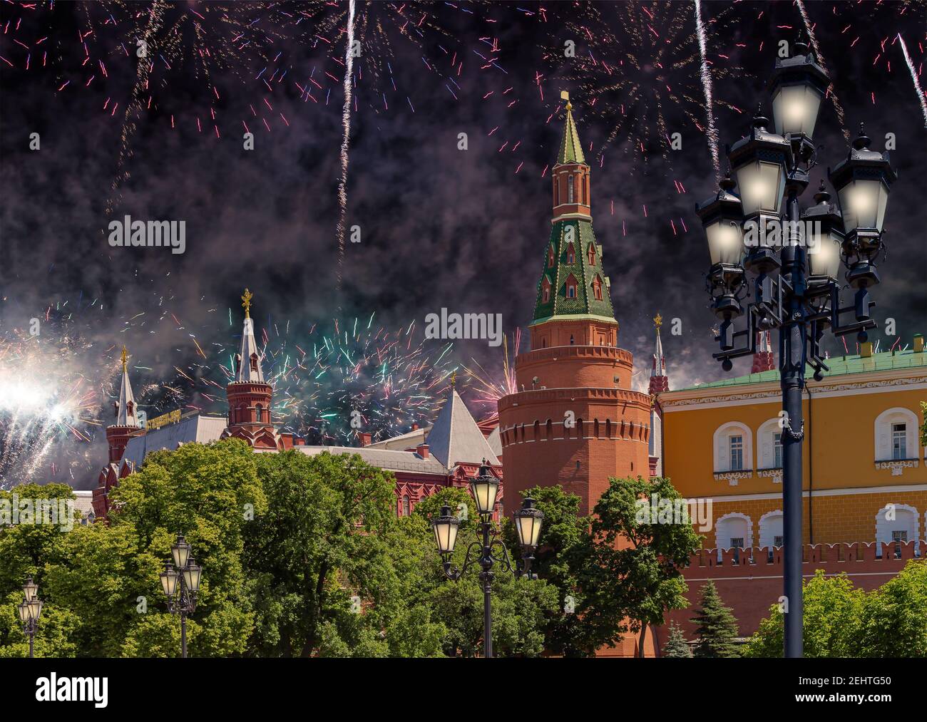 Fireworks over the Moscow Kremlin during Victory Day (WWII), Russia