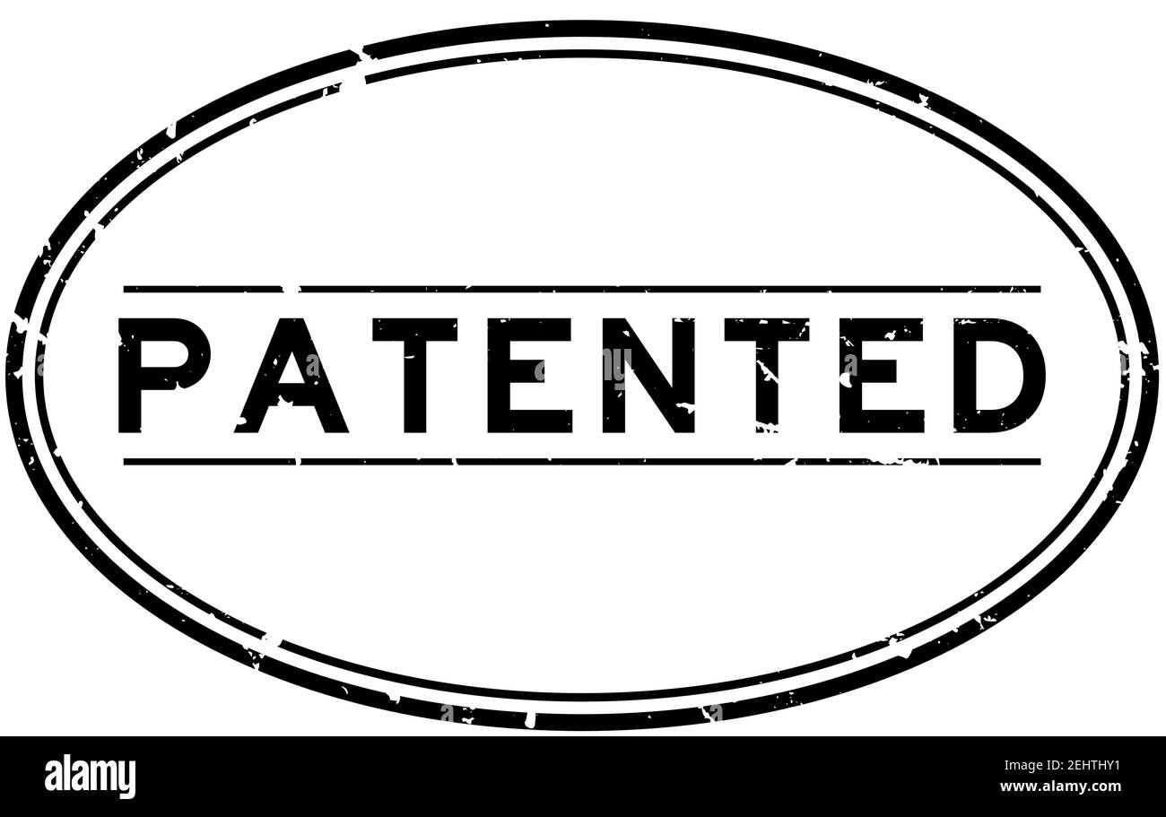 Grunge black patented word oval rubber seal stamp on white background ...