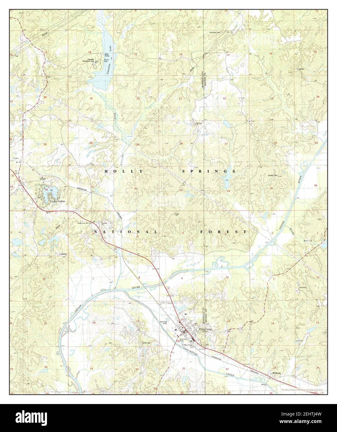Potts Camp, Mississippi, map 1982, 124000, United States of America by