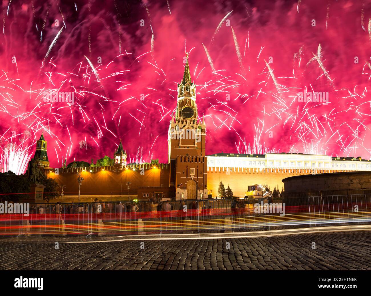 Moscow Kremlin and fireworks in honor of Victory Day celebration (WWII