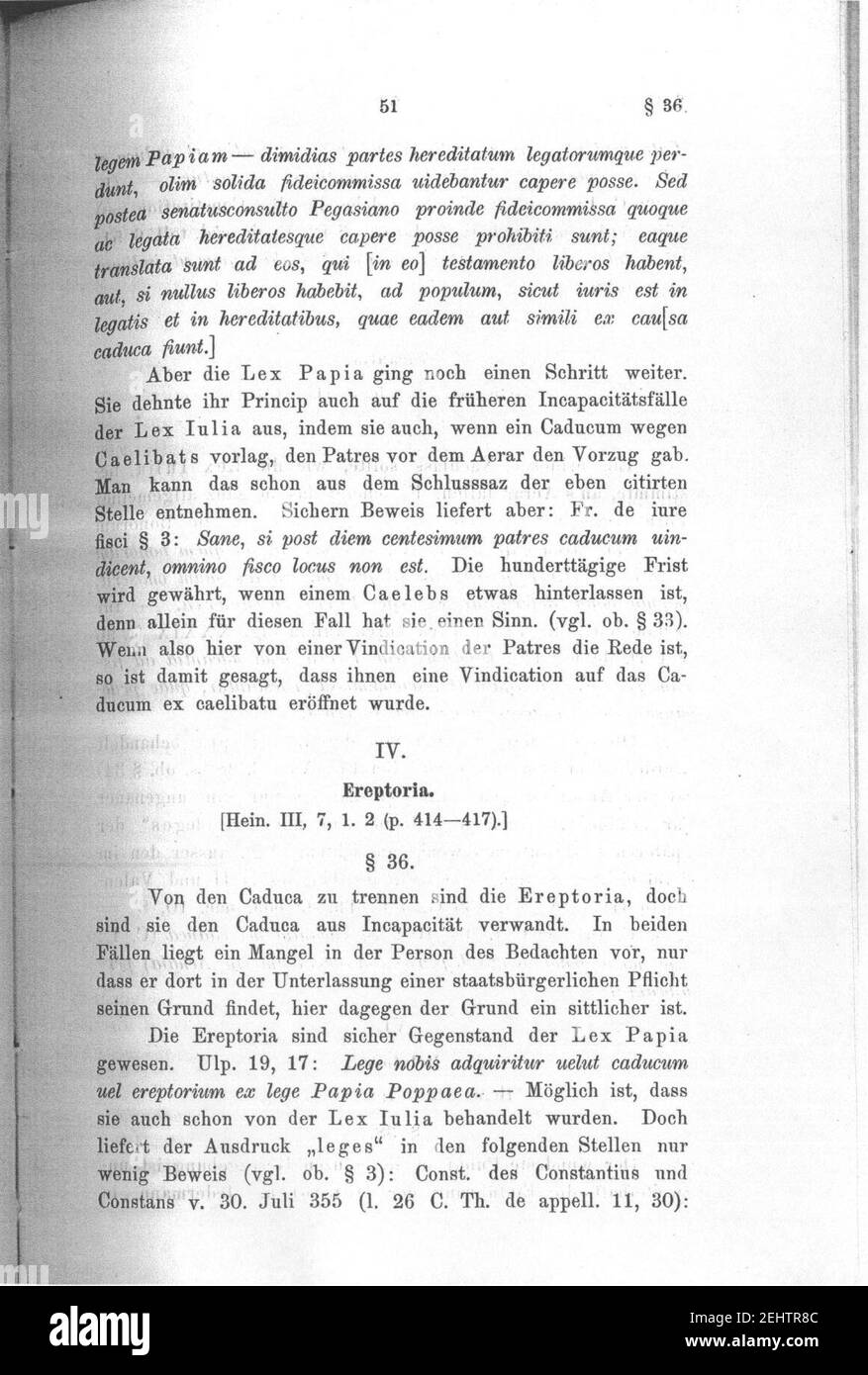 Paul Jörs - Ueber das Verhältnis der Lex Iulia de maritandis ordinibus zur Lex Papia Poppaea 51. Stock Photo