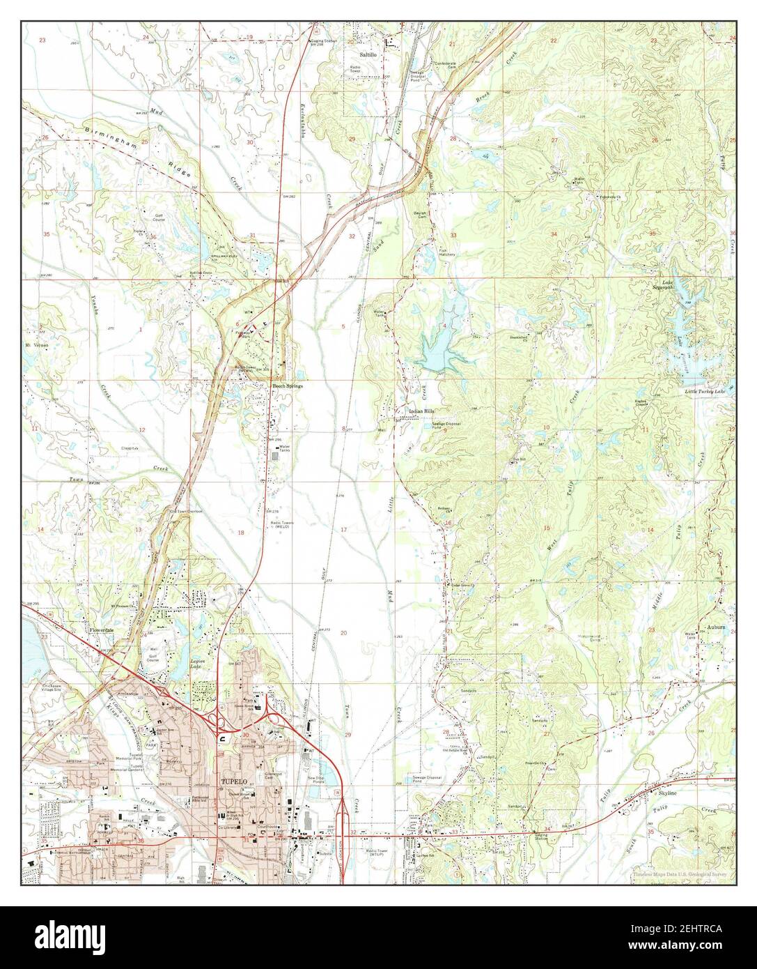 Tupelo, Mississippi, map 1973, 1:24000, United States of America by Timeless Maps, data U.S. Geological Survey Stock Photo