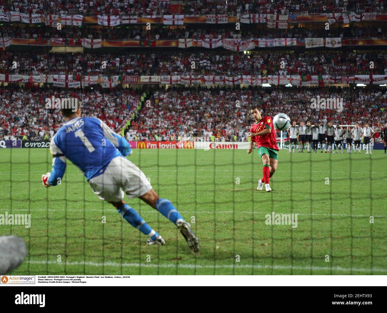Football Uefa Euro 2004 Portugal V England Quarter Final Luz Stadium Lisbon 24 6 04 Simao Sabrosa Portugal Scores His Penalty Mandatory Credit Action Images Michael Regan Stock Photo Alamy