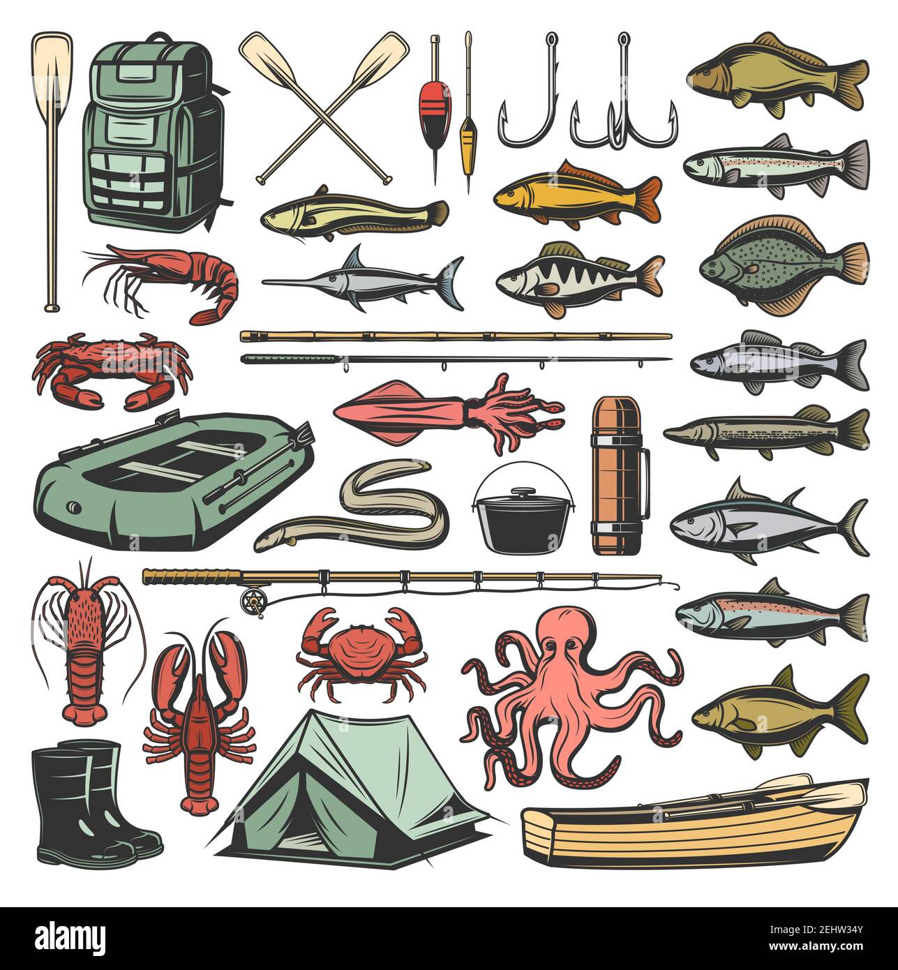 Fishing store sketch price list design of fisherman equipment tools for  fishing. Vector fisher rod and inflatable boat or rubber wader boots,  marine e Stock Vector Image & Art - Alamy