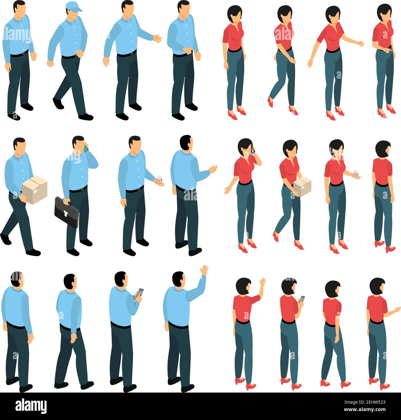 Man and woman used in business creation set with male and female ...