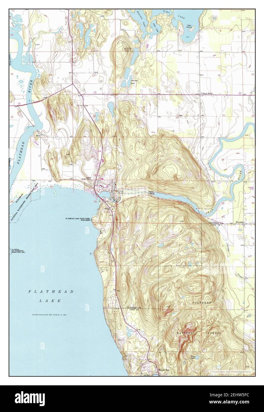 Bigfork, Montana, map 1991, 124000, United States of America by Timeless Maps, data U.S