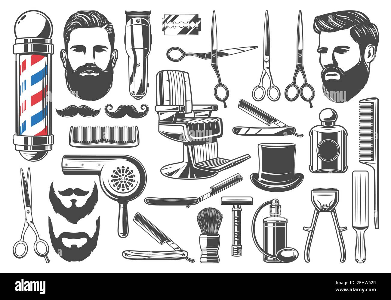 tools and equipment, beard or mustache shave and haircut