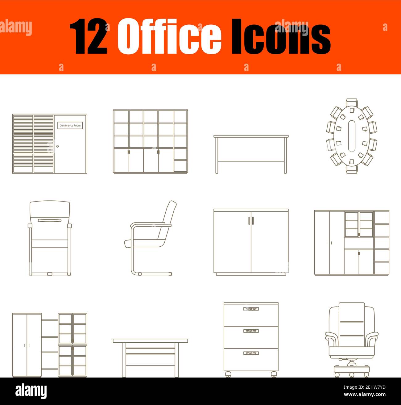 Office Icon Set. Thin Editable Stroke Line Without Filling Design. Vector Illustration. Stock Vector