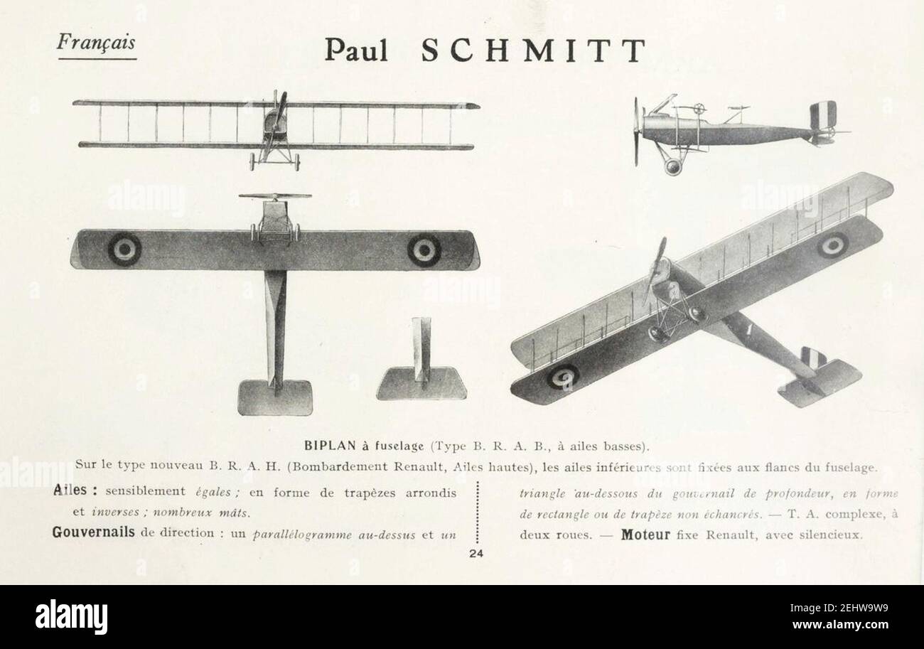 Paul Schmitt P.S.6 WW1 aircraft recognition drawing. Stock Photo