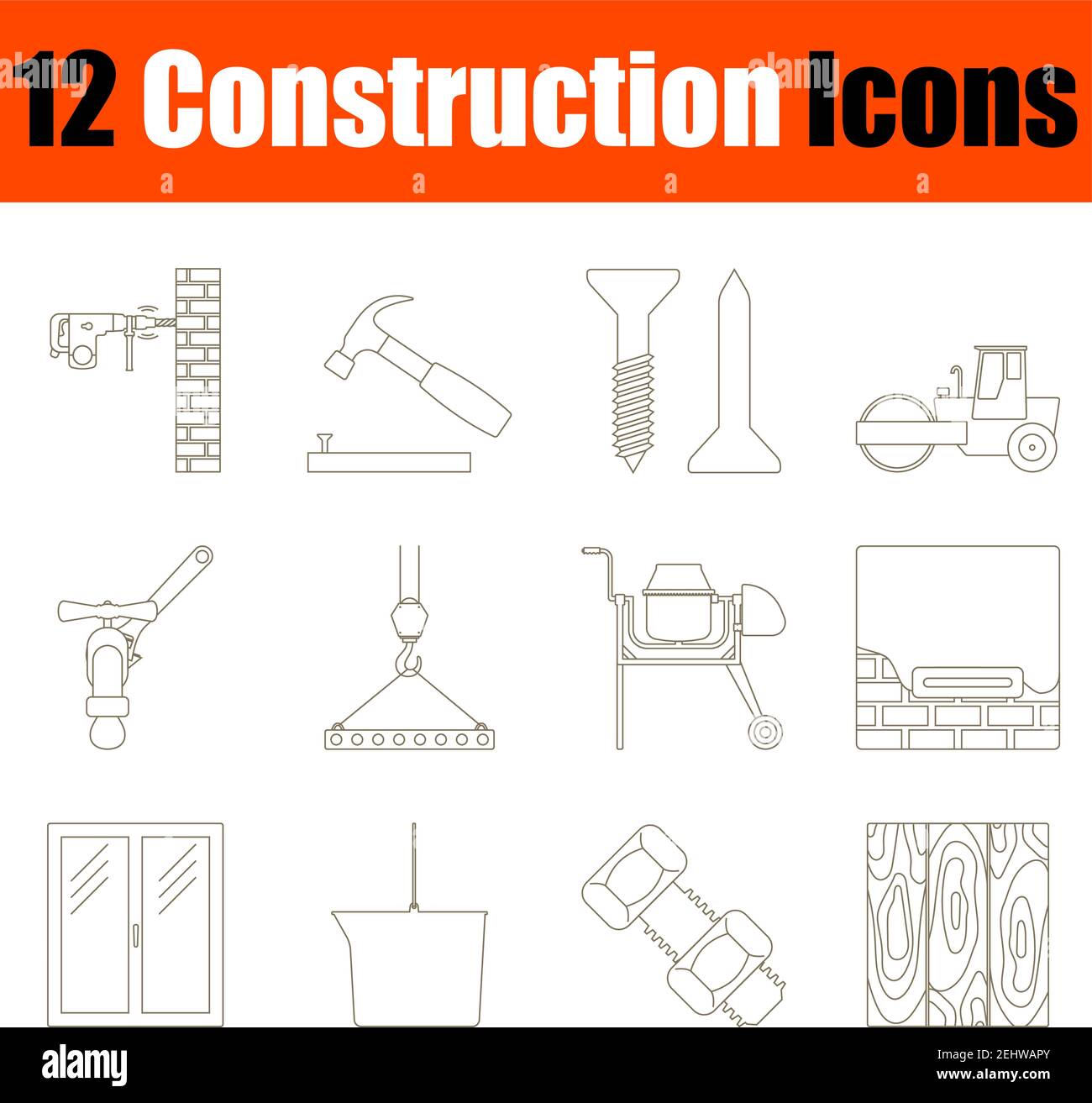 Construction Icon Set. Thin Editable Stroke Line Without Filling Design. Vector Illustration. Stock Vector