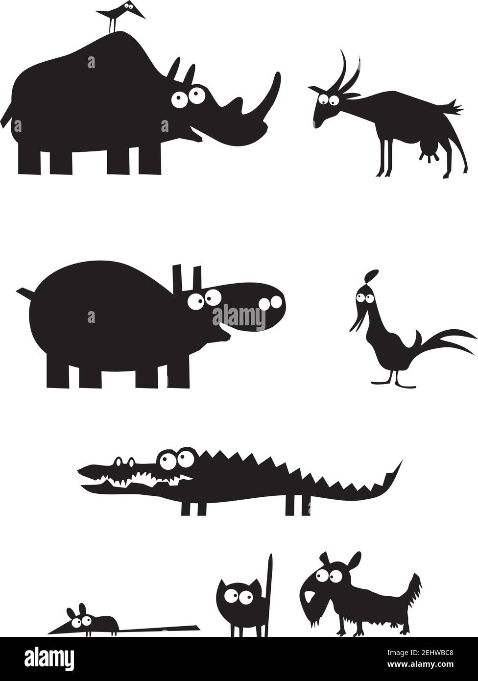 Vector Illustration of Funny Animal Black Silhouettes Stock Vector ...