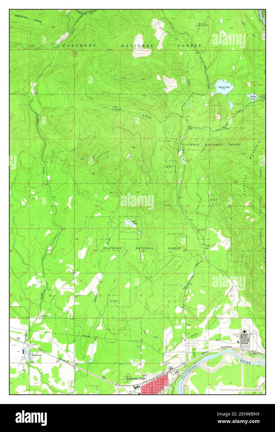Columbia Falls Montana Map - 1962