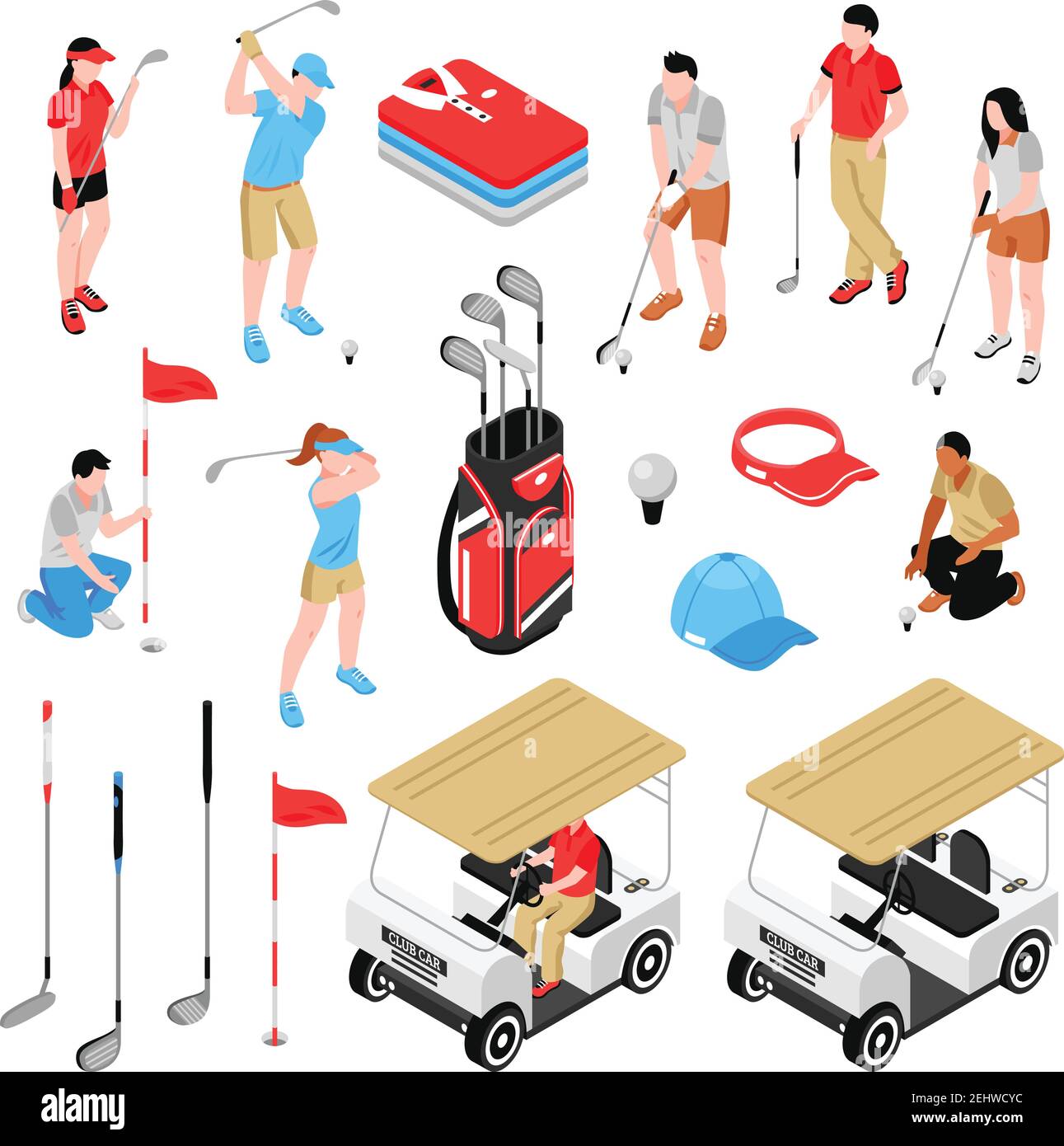 Golf isometric icons set with game symbol isolated vector illustration Stock Vector