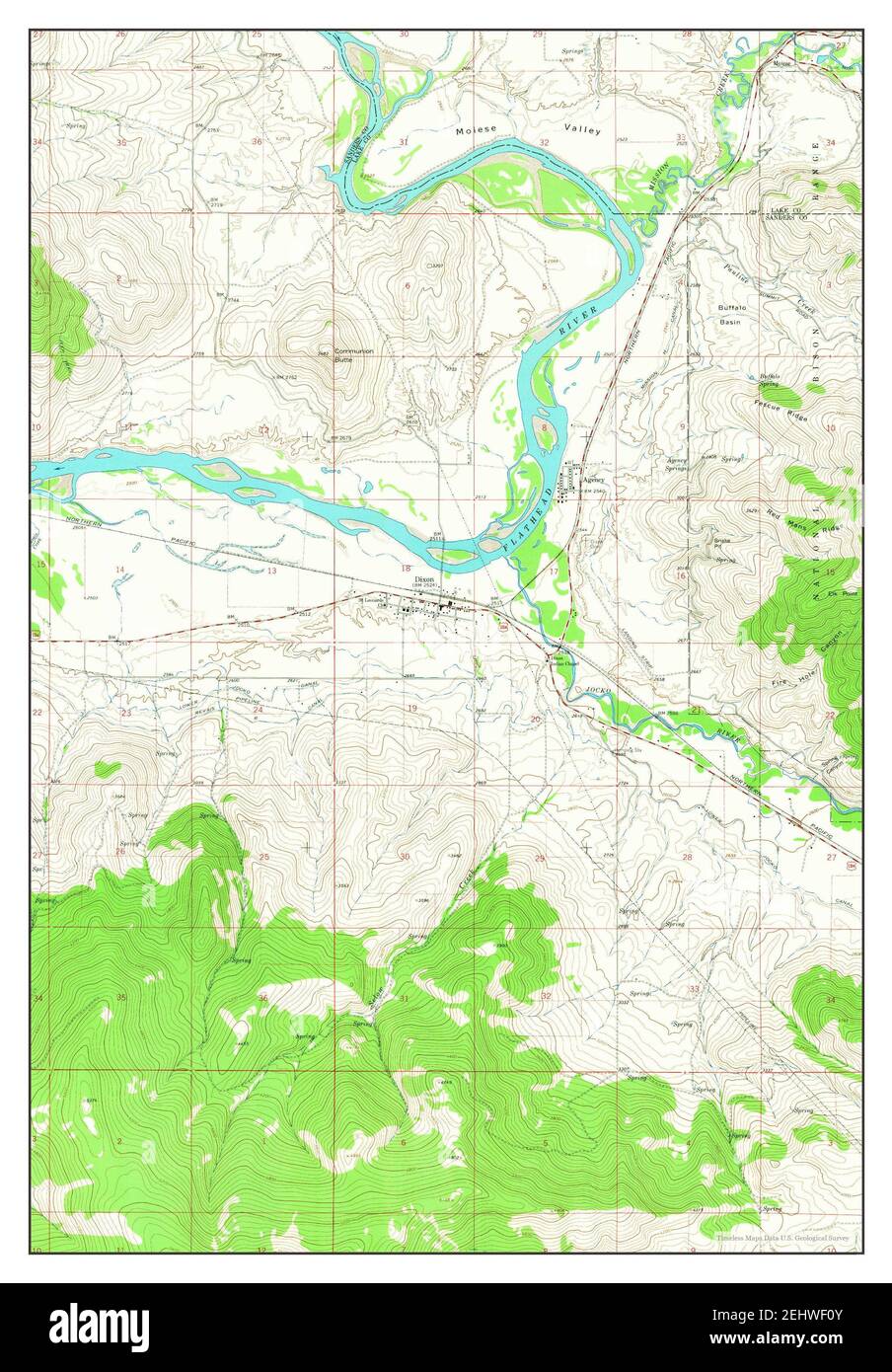 Dixon, Montana, map 1964, 124000, United States of America by Timeless