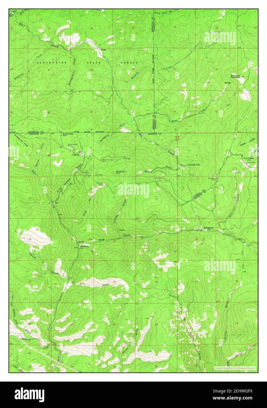 Elevation Mountain, Montana, map 1965, 124000, United States of America by Timeless Maps, data