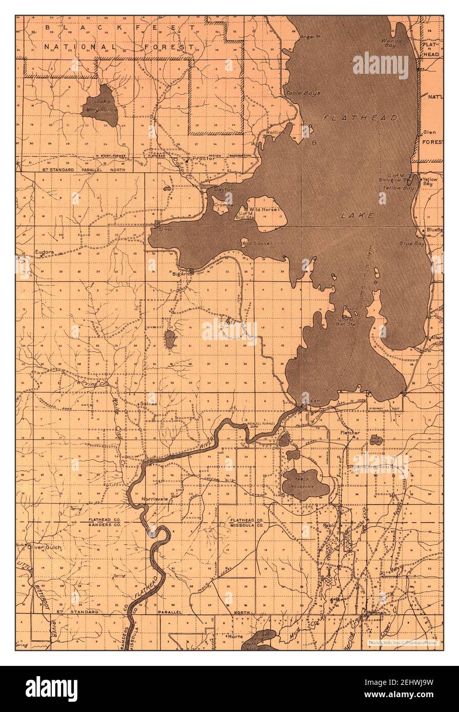 Flathead Lake, Montana, map 1920, 1:125000, United States of America by