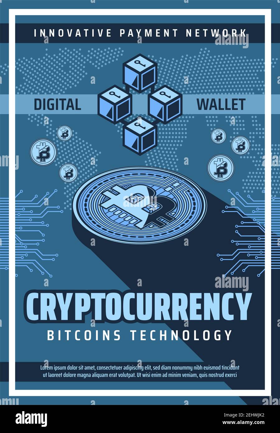 Cryptocurrency and blockchain bitcoin technology. Digital money, innovative  payment network and currency exchange online. Earning through internet usi  Stock Vector Image & Art - Alamy
