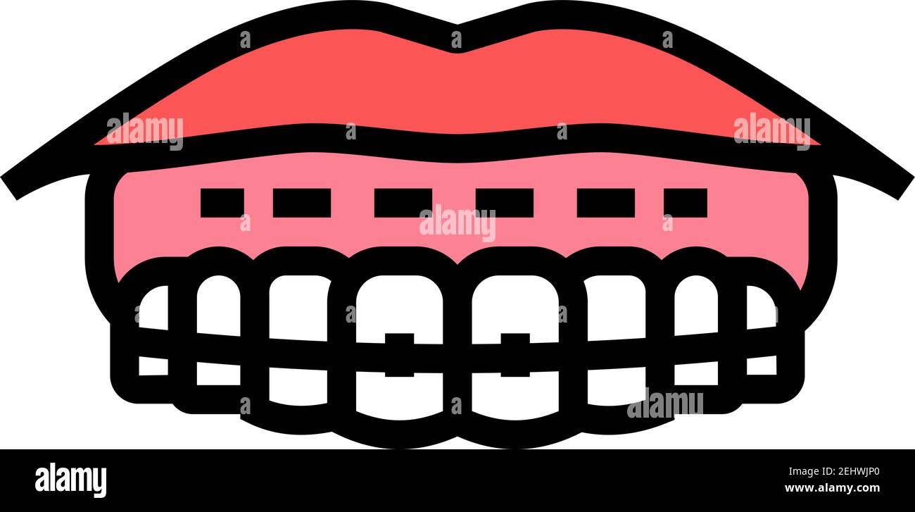 sticking to lips tooth braces color icon vector illustration Stock