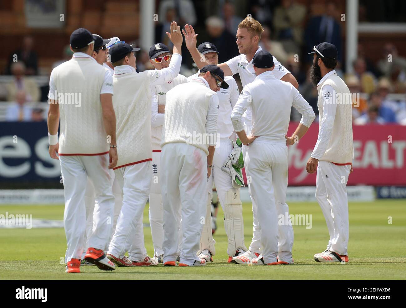 Cricket - England v Australia - Investec Ashes Test Series Second Test - Lord?s - 17/7/15 England's Stuart Broad celebrates with team mates after dismissing Australia's Mitchell Marsh Reuters / Philip Brown Livepic Stock Photo