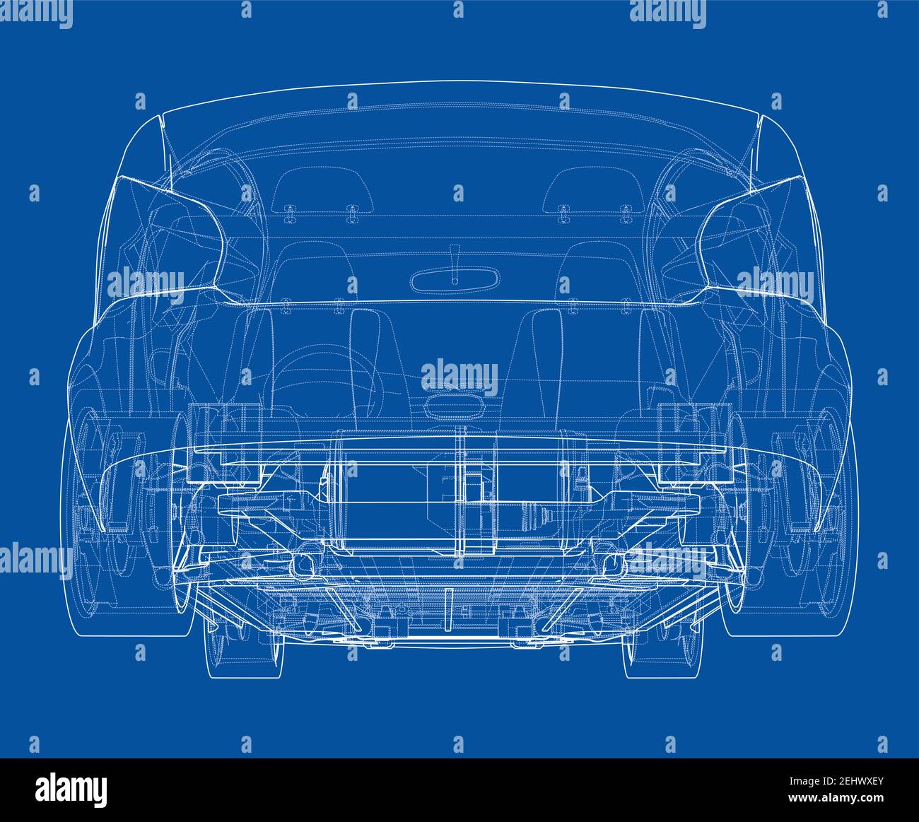 Electric Car With Chassis. Vector rendering of 3d Stock Vector