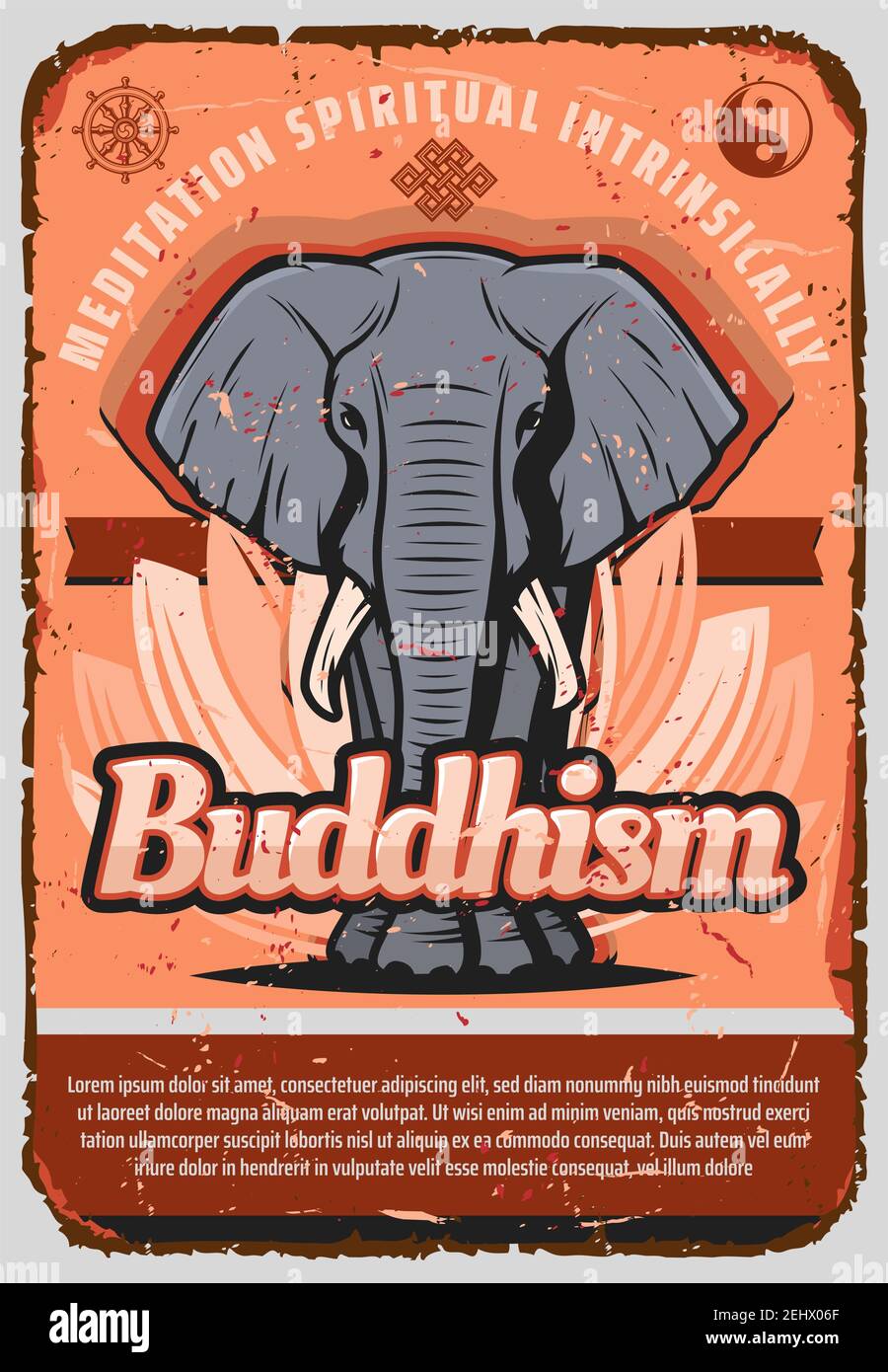 Buddhism religion symbols of sacred animal elephant and lotus flower