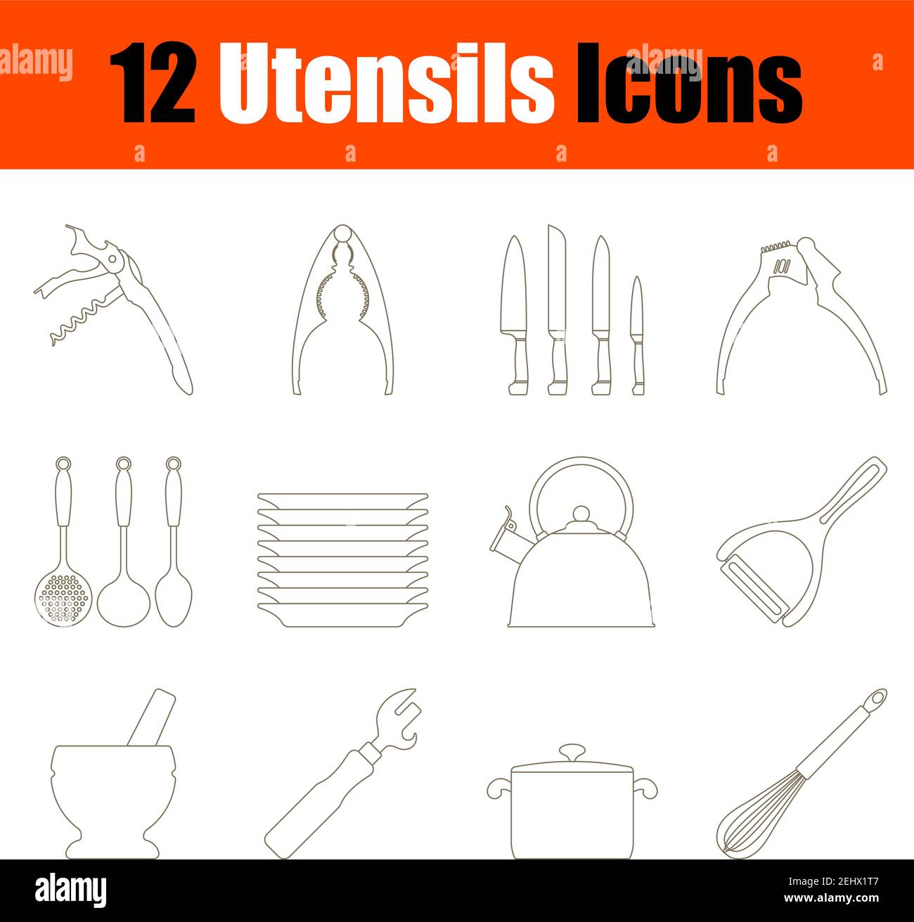 Utensils Icon Set. Thin Editable Stroke Line Without Filling Design. Vector Illustration. Stock Vector