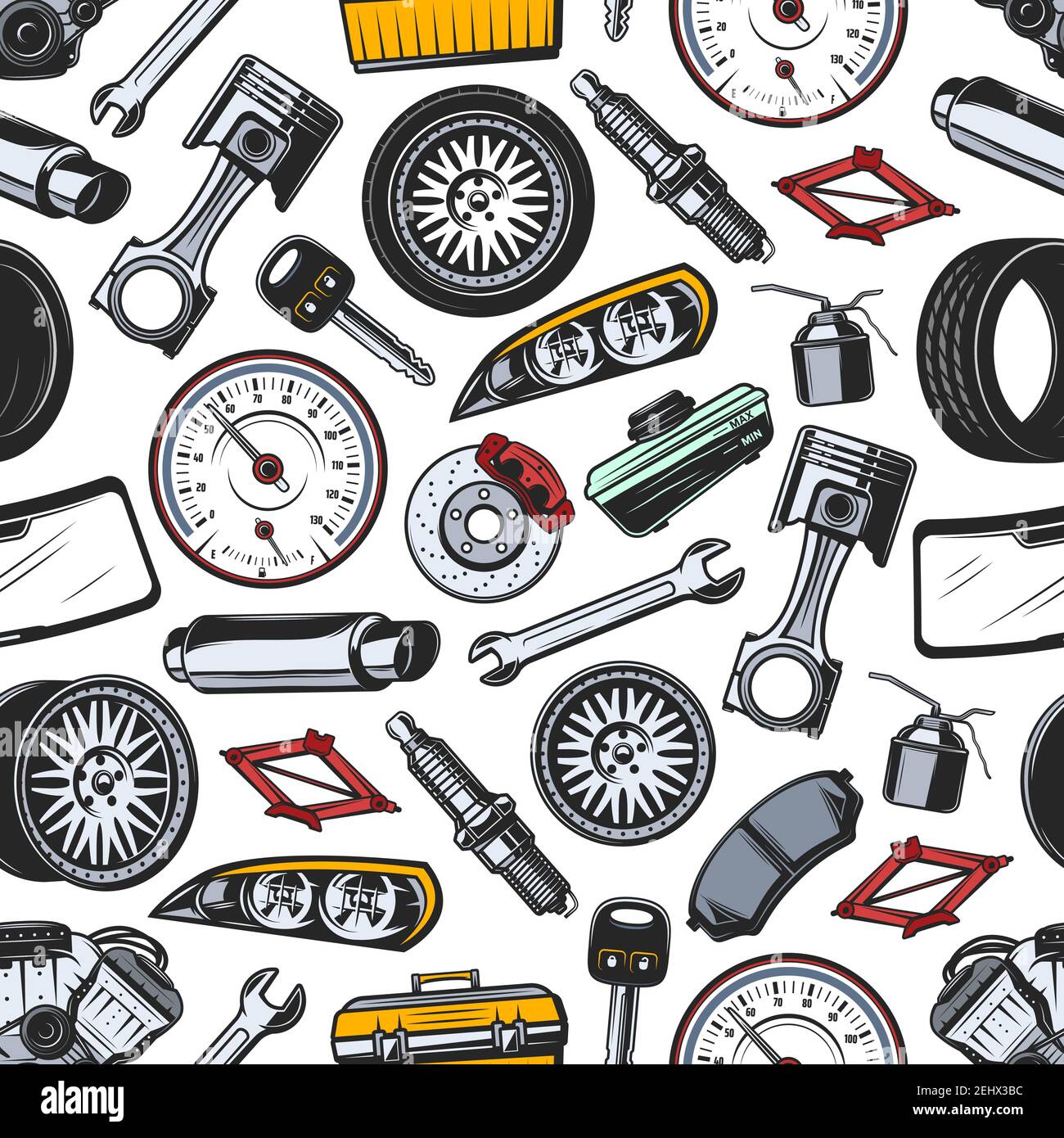 Car Spare Parts Seamless Pattern Background Of Auto Vehicle Details And