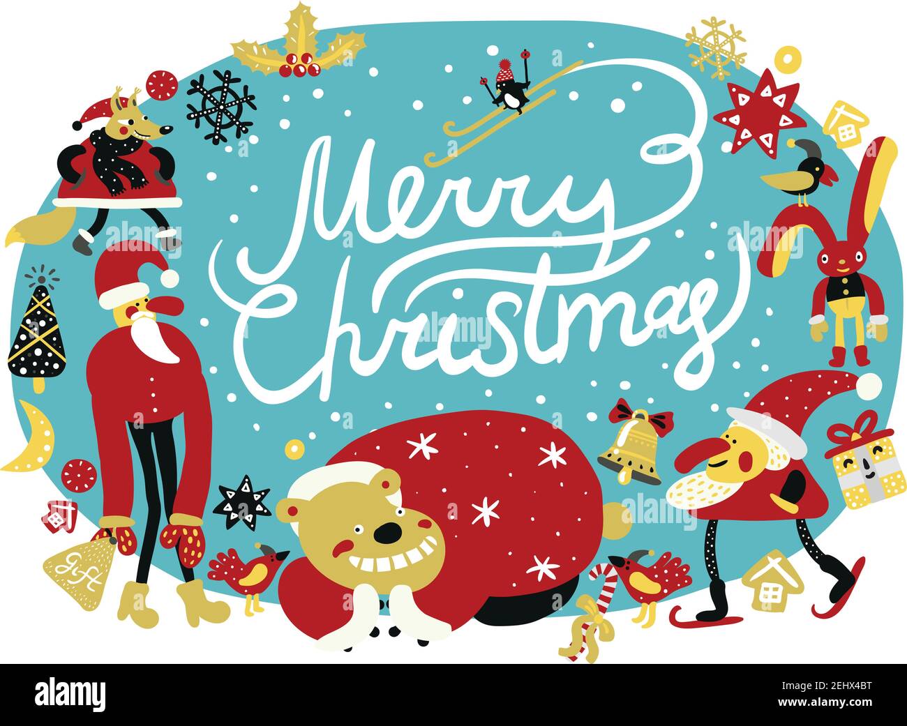 Merry christmas composition with holiday symbols and decoration, santa ...