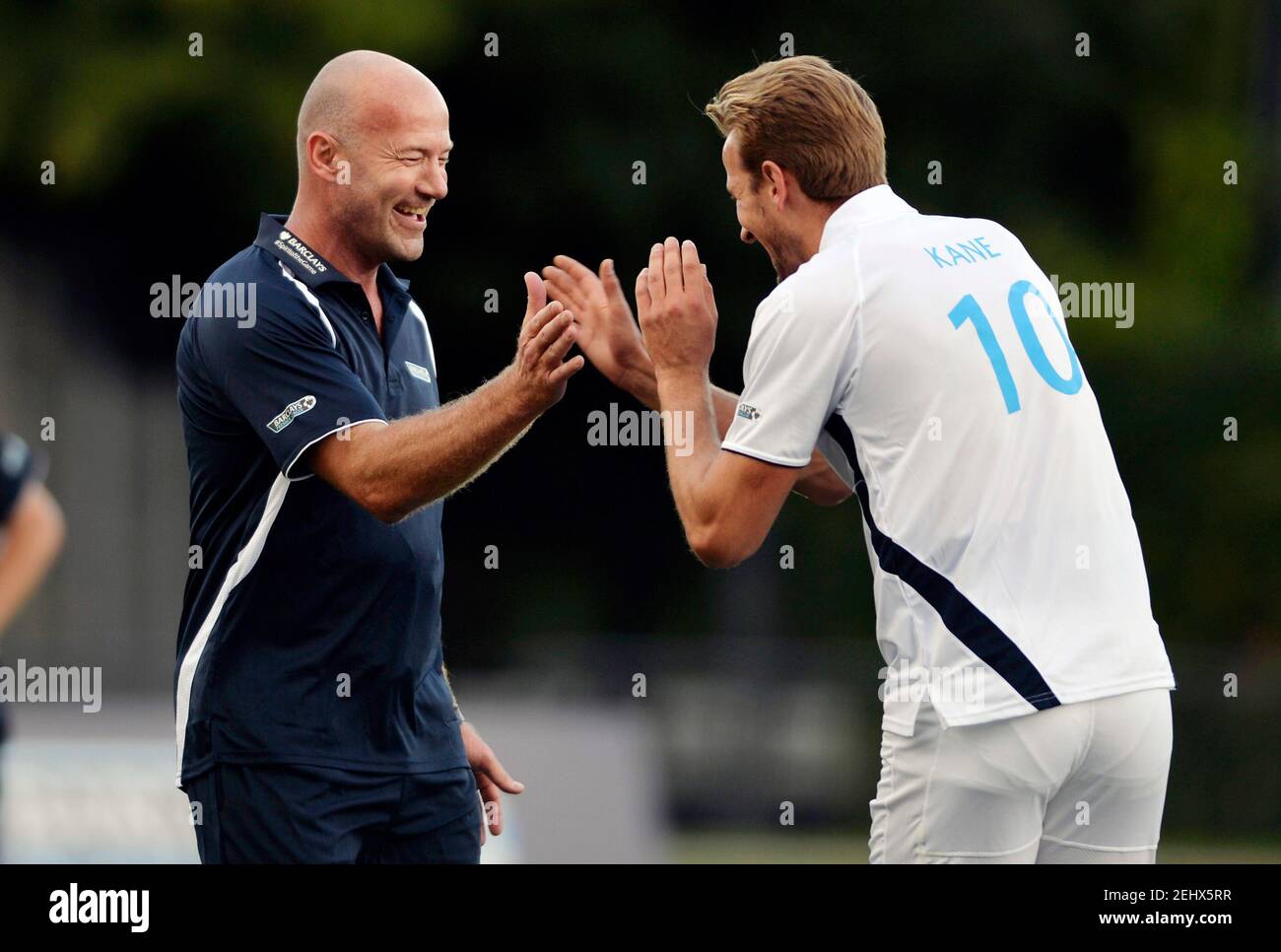 Football - Walking Football All Star Game - New River Sport & Fitness, White Hart Lane, Wood Green - 27/8/15 Alan Shearer and Harry Kane take part in an all-star walking football fixture staged by Barclays digital eagles to help community volunteer Steve rich promote the game nationwide Mandatory Credit: Action Images / Adam Holt Livepic EDITORIAL USE ONLY. Stock Photo
