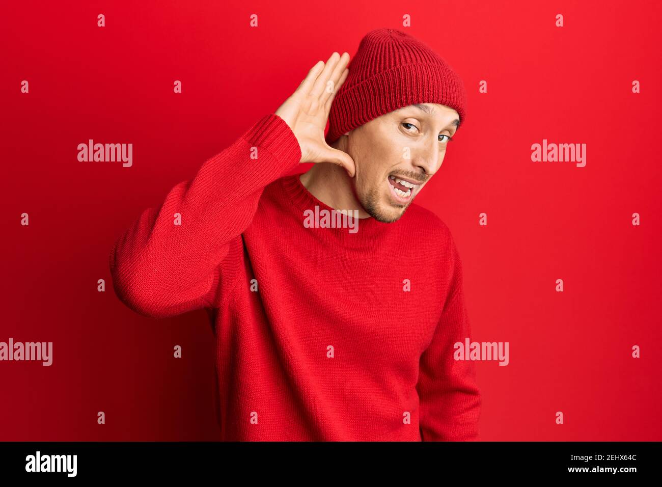 Bald man wearing hat hi-res stock 