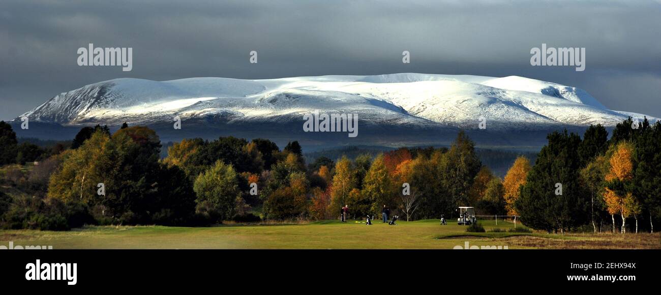 A view of Ben Wyvis in Easter Ross in autumn from Muir of Ord golf course Stock Photo